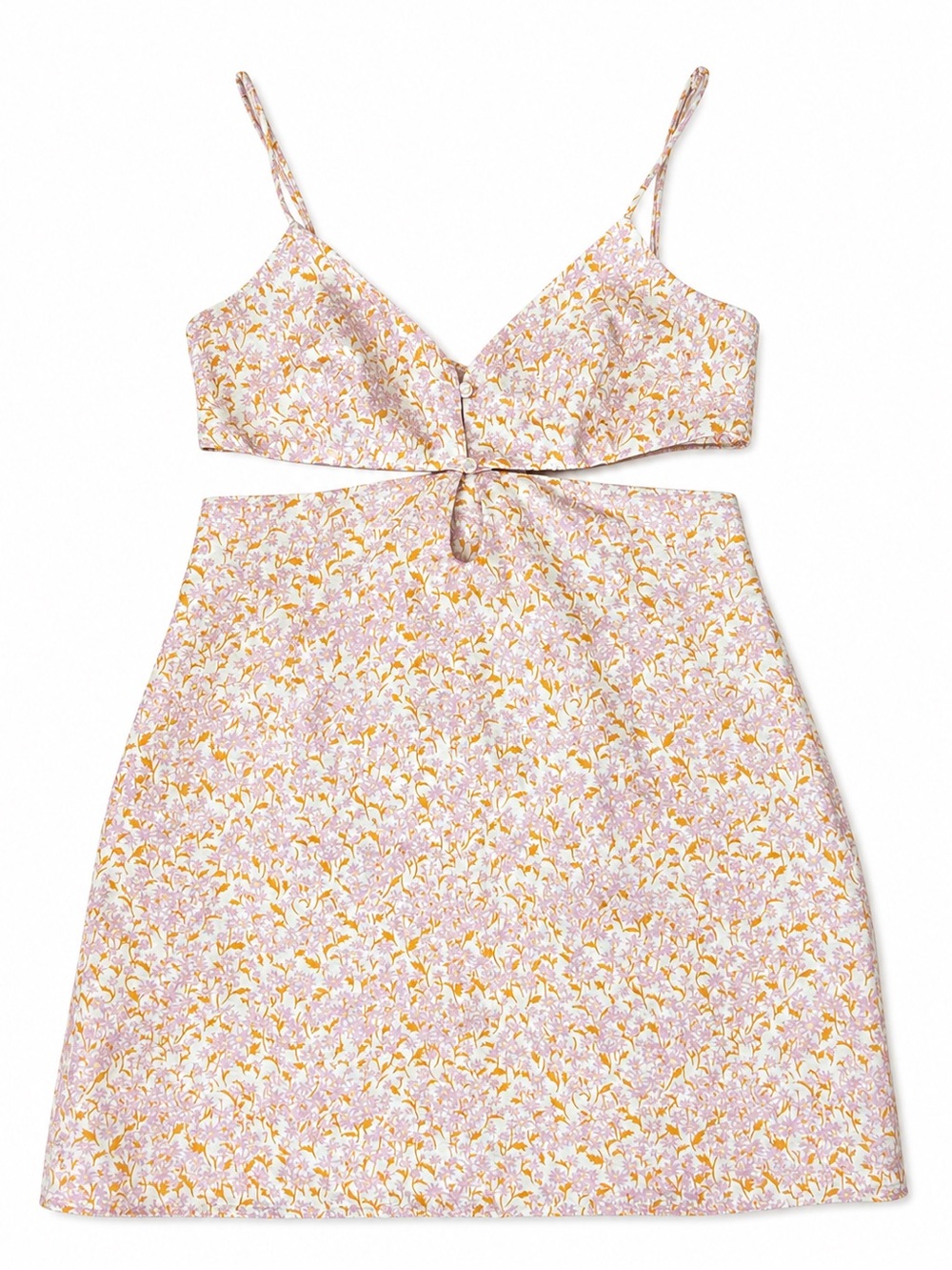 ☀️ Summer Blowout-Zara Floral Button Front Cut Out Pink & Yellow Sundress Size L